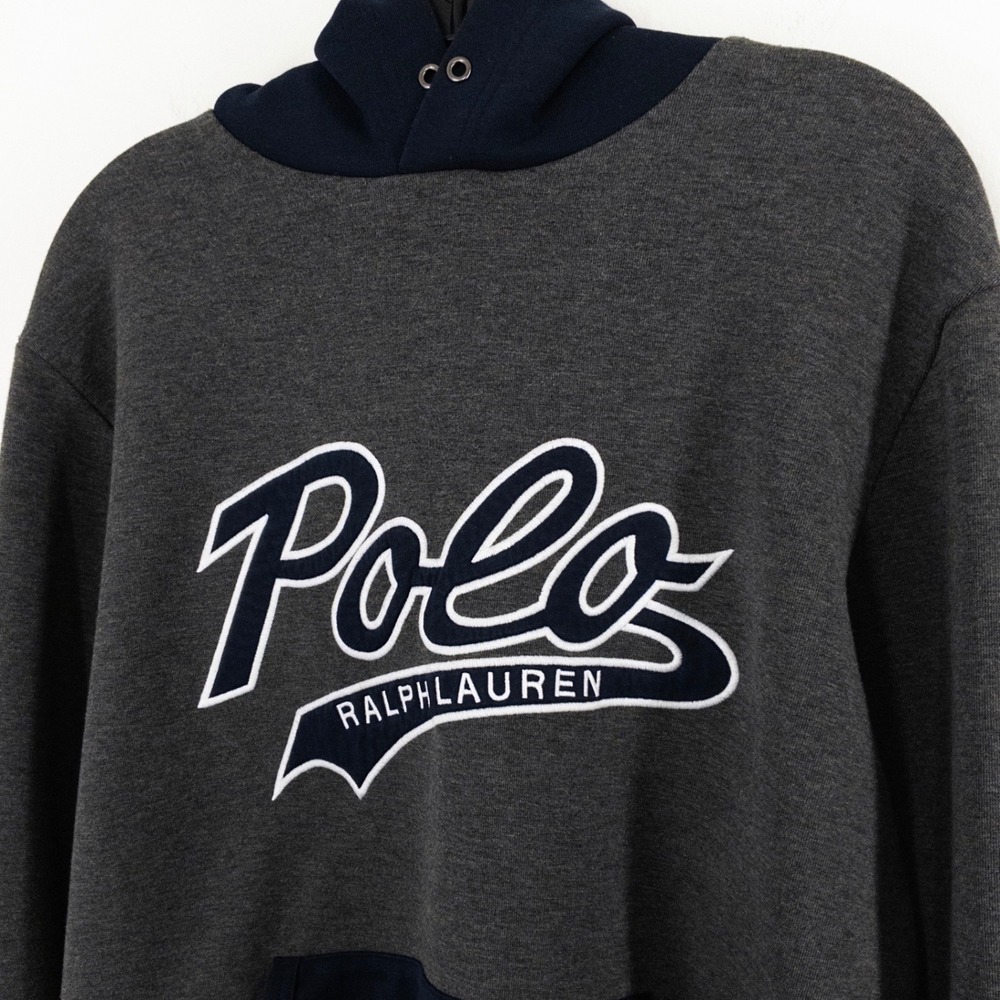 Polo Ralph Lauren Performance Hoodie Men's Large Charcoal Gray Script Navy